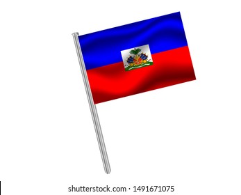 Flag pole isolated on white background with National flag of Republic of Haiti. original colors and proportion. Simply vector illustration, from countries flag set.