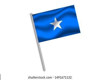 Flag pole isolated on white background with Beautiful national flag of Federal Republic of Somalia. original colors and proportion. Simply vector illustration eps10, from countries flag set.
