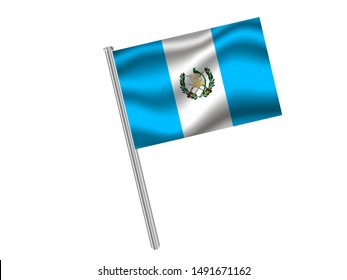 Flag pole isolated on white background with National flag of Republic of Guatemala. original colors and proportion. Simply vector illustration, from countries flag set.