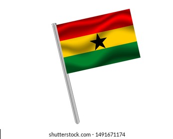 Flag pole isolated on white background with National flag of Republic of Ghana. original colors and proportion. Simply vector illustration eps10, from countries flag set.
