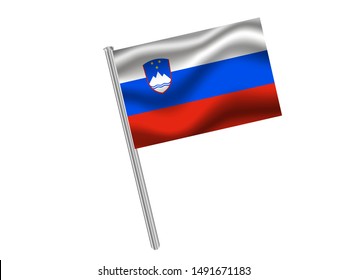Flag pole isolated on white background with Beautiful national flag of Republic of Slovenia. original colors and proportion. Simply vector illustration eps10, from countries flag set.