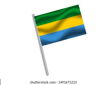 Flag pole isolated on white background with National flag of Gabonese Republic. original colors and proportion. Simply vector illustration eps10, from countries flag set.