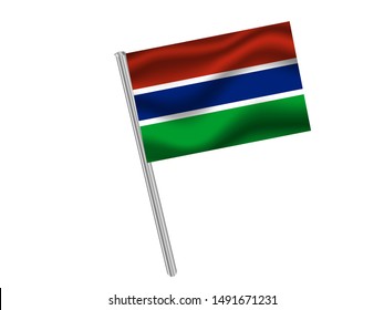 Flag pole isolated on white background with National flag of Republic of the Gambia. original colors and proportion. Simply vector illustration eps10, from countries flag set.