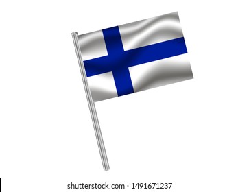 Flag pole isolated on white background with National flag of Republic of Finland. original colors and proportion. Simply vector illustration, from countries flag set.