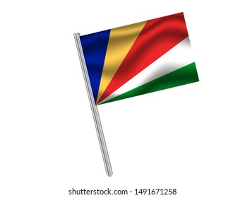 Flag pole isolated on white background with Beautiful national flag of Republic of Seychelles .original colors and proportion. Simply vector illustration eps10, from countries flag set.