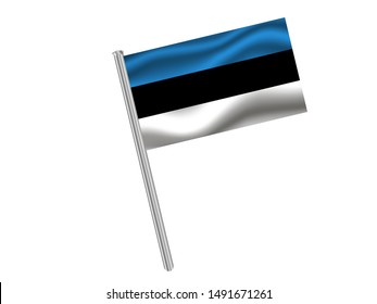 Flag pole isolated on white background with National flag of Republic of Estonia. original colors and proportion. Simply vector illustration, from countries flag set.