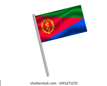 Flag pole isolated on white background with National flag of State of Eritrea. original colors and proportion. Simply vector illustration eps10, from countries flag set.