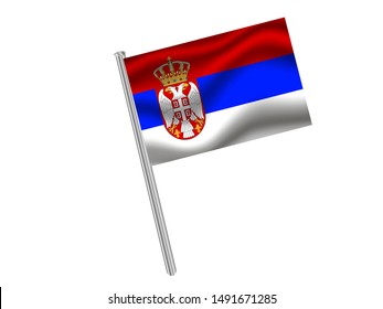 Flag pole isolated on white background with Beautiful national flag of Republic of Serbia . original colors and proportion. Simply vector illustration eps10, from countries flag set.