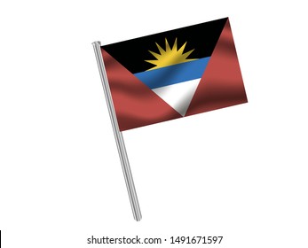Flag pole isolated on white background with National flag of Antigua and Barbudda. original colors and proportion. Simply vector illustration, from countries flag set.