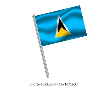 Flag pole isolated on white background with Beautiful national flag of Saint Lucia. original colors and proportion. Simply vector illustration eps10, from countries flag set.