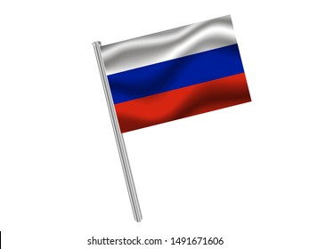 Flag pole isolated on white background with Beautiful national flag of Russian Federation. original colors and proportion. Simply vector illustration eps10, from countries flag set.