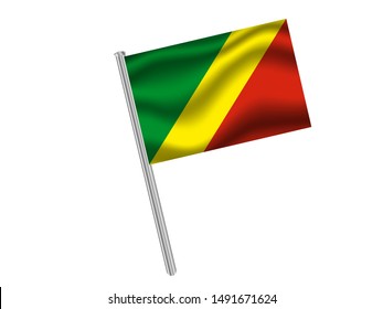 Flag pole isolated on white background with Beautiful national flag of Republic of The Congo. original colors and proportion. Simply vector illustration eps10, from countries flag set.