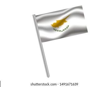 Flag pole isolated on white background with National flag of Republic of Cyprus. original colors and proportion. Simply vector illustration, from countries flag set.