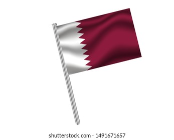 Flag pole isolated on white background with Beautiful national flag of State of Qatar . original colors and proportion. Simply vector illustration eps10, from countries flag set.