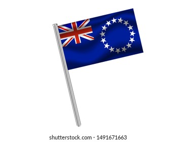 Flag pole isolated on white background with National flag of Cook Islands . original colors and proportion. Simply vector illustration, from countries flag set.