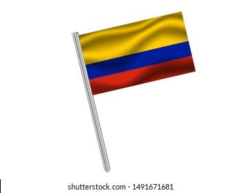 Flag pole isolated on white background with National flag of Republic of Colombia. original colors and proportion. Simply vector illustration, from countries flag set.