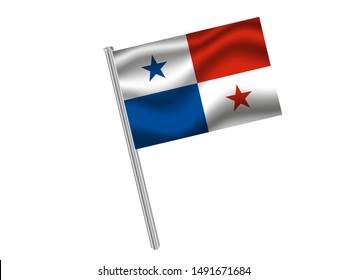 Flag pole isolated on white background with Beautiful national flag of Republic of Panama. original colors and proportion. Simply vector illustration eps10, from countries flag set.