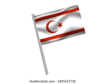 Flag pole isolated on white background with Beautiful national flag of Turkish Republic of Northern Cyprus. original colors and proportion. Simply vector illustration eps10, from countries flag set.