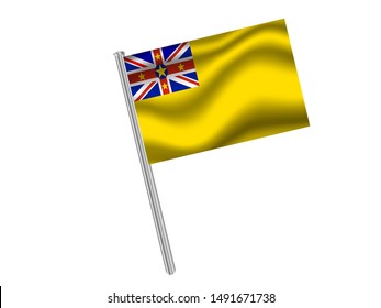 Flag pole isolated on white background with Beautiful national flag of Niue. original colors and proportion. Simply vector illustration eps10, from countries flag set.