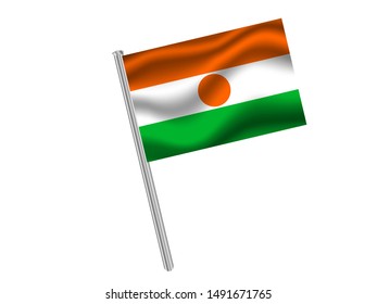 Flag pole isolated on white background with National flag of Republic of the Niger. original colors and proportion. Simply vector illustration eps10, from countries flag set.