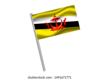 Flag pole isolated on white background with National flag of Nation of Brunei, the Abode of Peace . original colors and proportion. Simply vector illustration, from countries flag set.