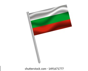 Flag pole isolated on white background with National flag of Republic of Bulgaria. original colors and proportion. Simply vector illustration, from countries flag set.
