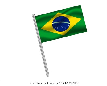 Flag pole isolated on white background with National flag of Federative Republic of Brazil. original colors and proportion. Simply vector illustration, from countries flag set.