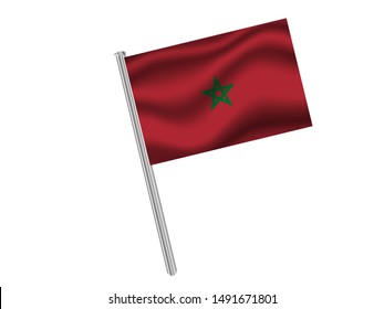 Flag pole isolated on white background with National flag of Kingdom of Morocco. original colors and proportion. Simply vector illustration eps10, from countries flag set.