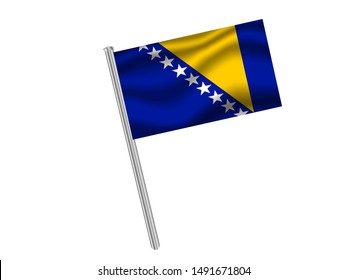 Flag pole isolated on white background with National flag of Bosnia and Herzegovina . original colors and proportion. Simply vector illustration, from countries flag set.
