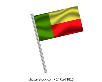 Flag pole isolated on white background with National flag of Republic of Benin. original colors and proportion. Simply vector illustration eps10, from countries flag set.
