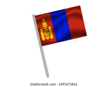 Flag pole isolated on white background with National flag of Mongolia. original colors and proportion. Simply vector illustration eps10, from countries flag set.