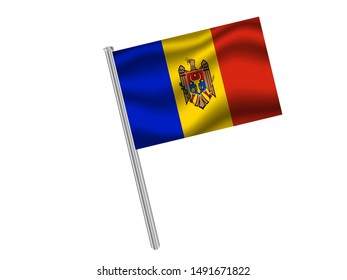 Flag pole isolated on white background with National flag of Republic of Moldova. original colors and proportion. Simply vector illustration eps10, from countries flag set.