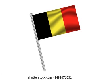 Flag pole isolated on white background with National flag of Kingdom of Belgium . original colors and proportion. Simply vector illustration, from countries flag set.