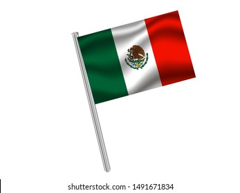 Flag pole isolated on white background with National flag of United Mexican States. original colors and proportion. Simply vector illustration, from countries flag set.
