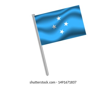 Flag pole isolated on white background with National flag of Federated States of Micronesia. original colors and proportion. Simply vector illustration, from countries flag set.
