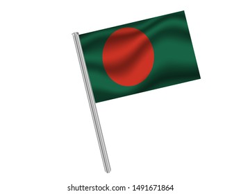 Flag pole isolated on white background with National flag of Peoples Republic of Bangladesh. original colors and proportion. Simply vector illustration, from countries flag set.