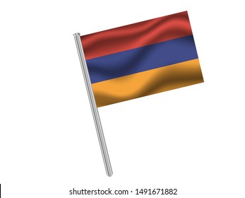 Flag pole isolated on white background with National flag of Republic of Armenia. original colors and proportion. Simply vector illustration, from countries flag set.