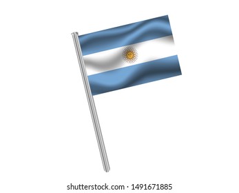 Flag pole isolated on white background with National flag of Argentine Republic. original colors and proportion. Simply vector illustration, from countries flag set.