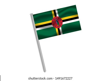 Flag pole isolated on white background with National flag of Commonwealth of Dominica. original colors and proportion. Simply vector illustration, from countries flag set.