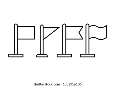 flag pole line icons set vector