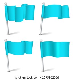 Flag pole / Pointer. Blue waving flag. Vector template for your design.