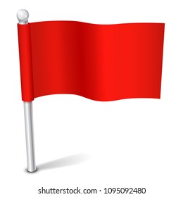 Flag pole / Pointer. Red waving flag. Vector template for your design.