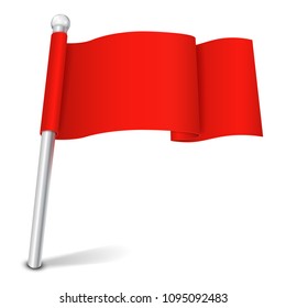Flag pole / Pointer. Red waving flag. Vector template for your design.