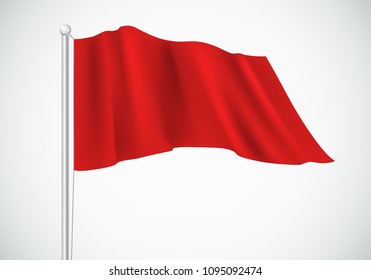 Flag pole. Red textile flag. Vector illustration.