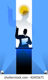  flag with political speaker behind a podium  Original vector illustration. Ideal for national pride concepts.