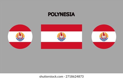 Bandera del país de la Polinesia en alta calidad (rectángulo y forma de círculo)