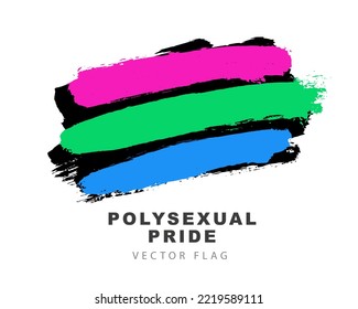 The flag of polysexual pride. Colored brush strokes drawn by hand. A colorful logo of one of the LGBT flags. Sexual identification. Vector illustration on a white background.