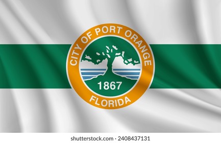 Flag of Port Orange, Florida, USA. Realistic waving flag of Port Orange vector background.