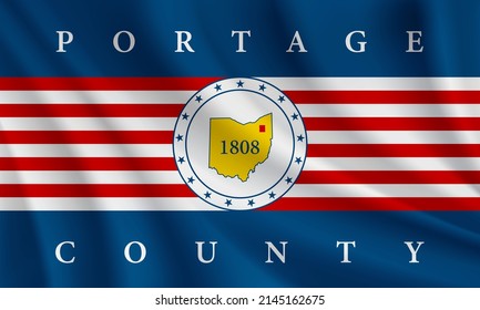 Flag Of Portage County, Ohio, USA. Realistic Waving Flag Of Portage County Vector Background.