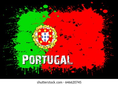 Flag of Portugal from blots of paint in grunge style. Vector illustration